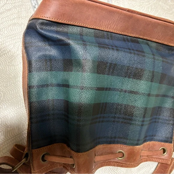 Vintage Ralph Lauren Black Watch Plaid Leather Bucket Draw  display picture 3